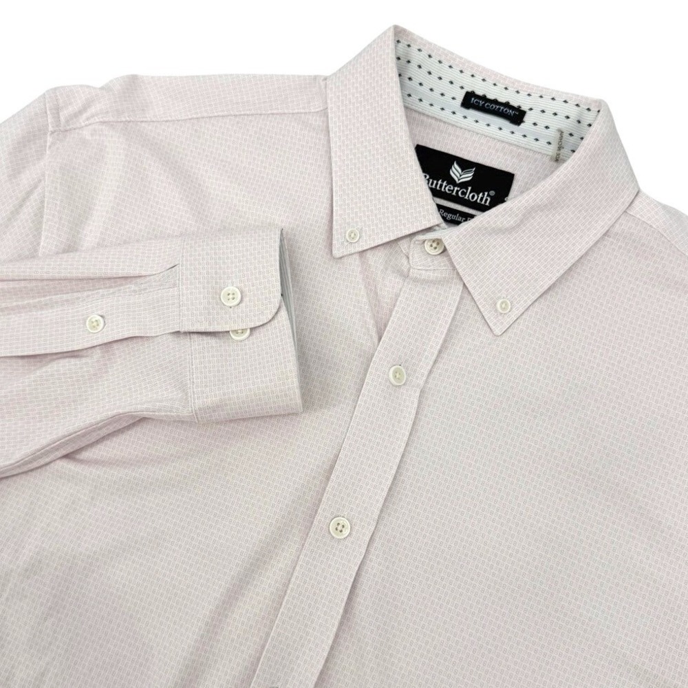 Buttercloth Mens XL Button Down Shirt Pink Icy Cotton Regular Fit Long Sleeve